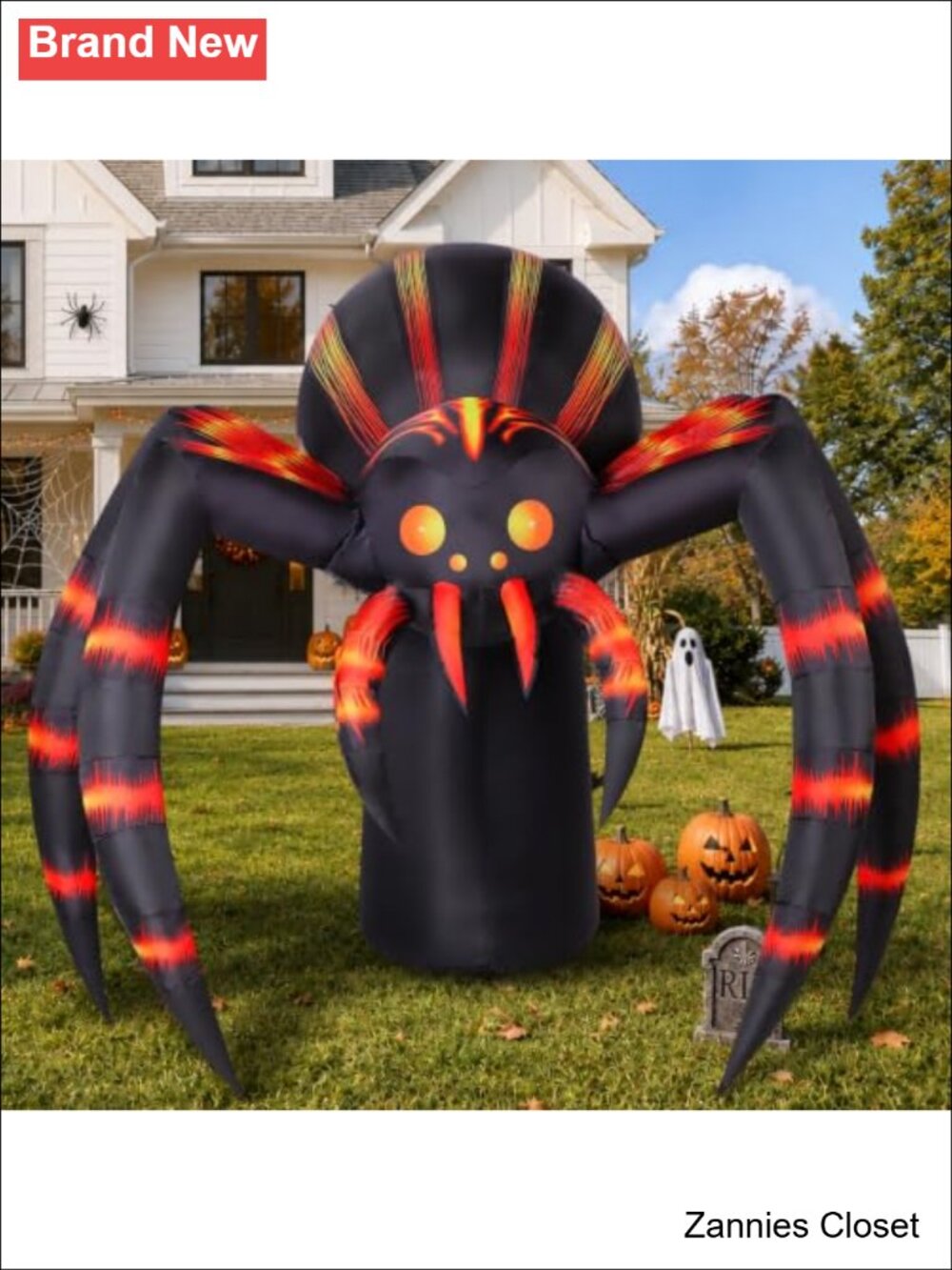 👻 7FT Halloween Inflatable Orange Stripe Spider Yard Decor with LEDs